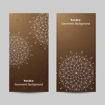 Set of vertical banners. Geometric pattern with connected lines and dots. Stock Illustration