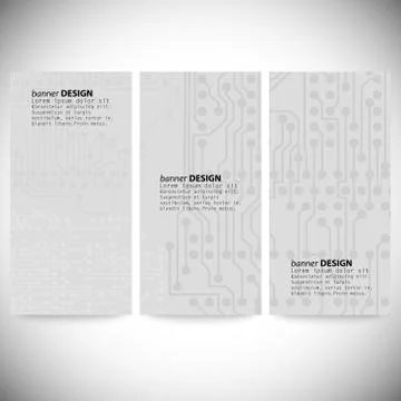 Set of vertical banners. Microchip backgrounds, electronics circuit, EPS10 스톡 일러스트