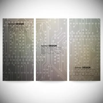 Set of vertical banners. Microchip backgrounds, electronics circuit, EPS10 Stockillustratie