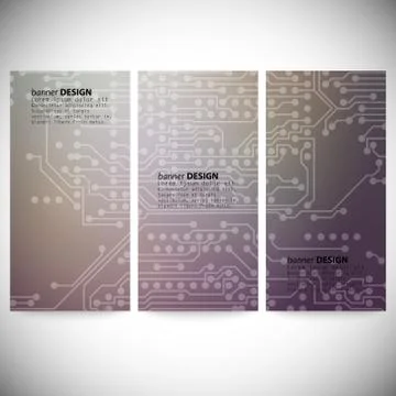 Set of vertical banners. Microchip backgrounds, electronics circuit, EPS10 Stockillustratie