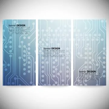 Set of vertical banners. Microchip backgrounds, electronics circuit, EPS10 Stockillustratie