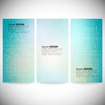 Set of vertical banners. Microchip backgrounds, electronics circuit, EPS10 イラスト素材