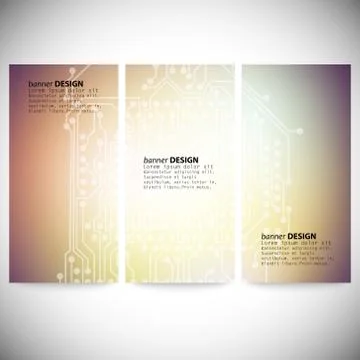 Set of vertical banners. Microchip backgrounds, electronics circuit, EPS10 Stockillustratie