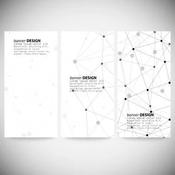 Set of vertical banners. Molecule structure, gray background for communication, Illustrazione stock