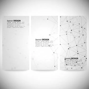 Set of vertical banners. Molecule structure, gray background for communication, Stock Illustration