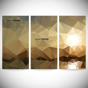 Set of vertical banners. Mountains and sea landscape, triangle design vector Stock Illustration
