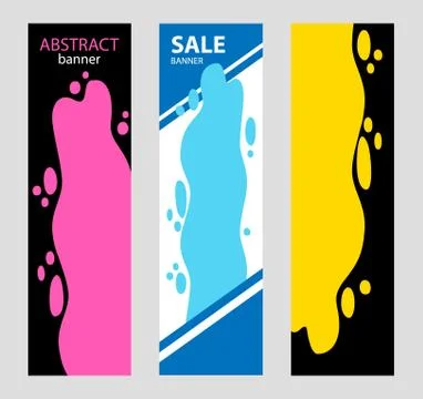 Set vertical Bright Abstract banners. Poured yellow and red pain Stock Illustration