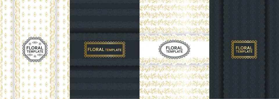 Set of vertical floral banners with frames. Detailed decorative motifs Stock Illustration