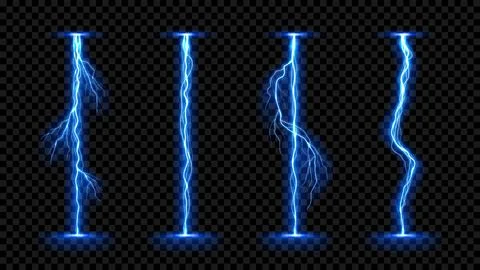Set of vertical glowing lightning bolts Stock Illustration