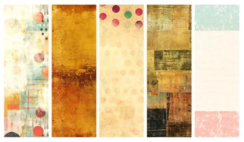 Set of vertical or horizontal banners with old paper texture and retro patt.. Stock Illustration