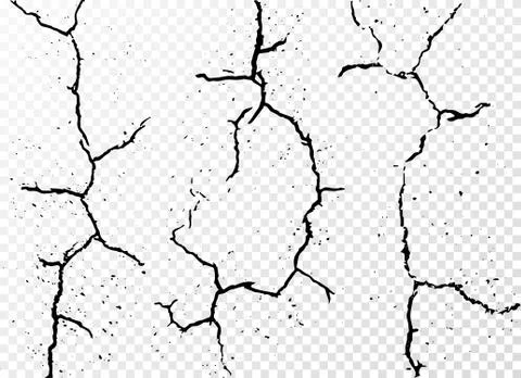 Set of vertical realistic wall cracks isolated on white transparent background Stock Illustration