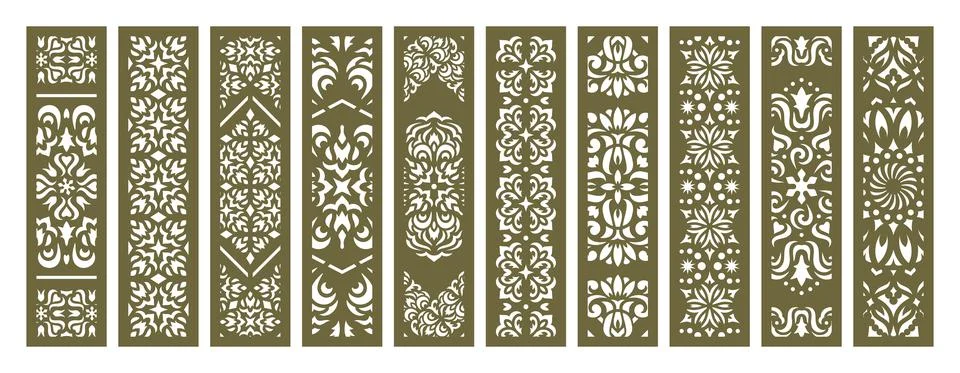 Set of vertical rectangular panels, lattice, bookmark.  Stock Illustration