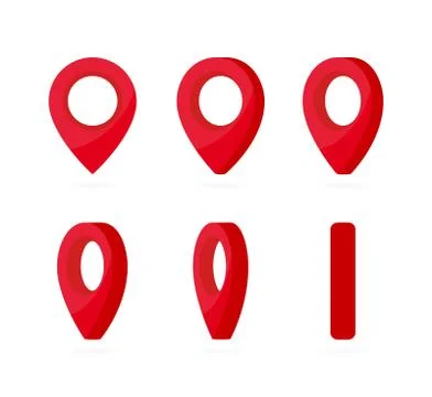 Set of vertical rotation red location marks. Map pointer 3d pin. Realistic イラスト素材