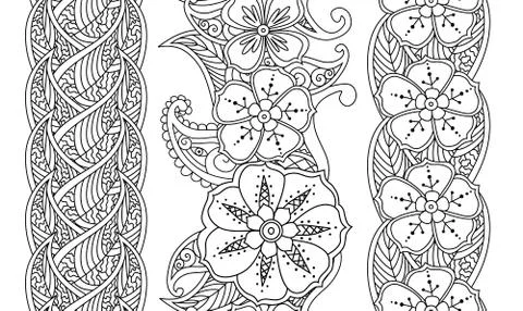 Set of vertical seamless pattern floral borders isolated on white Stock Illustration