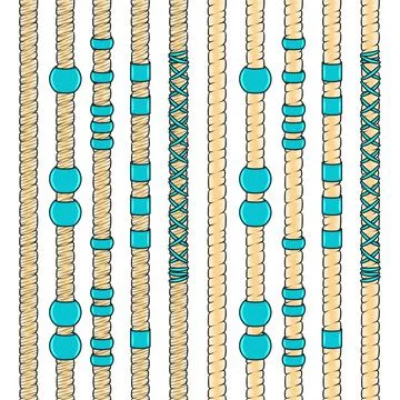Set of vertical seamless patterns with blond dreadlocks and turquoise ornaments. Stock Illustration