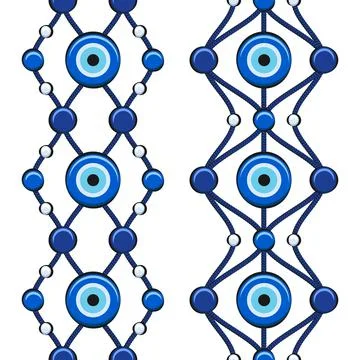 Set of vertical seamless patterns with eye of fatima and beads. Stock Illustration