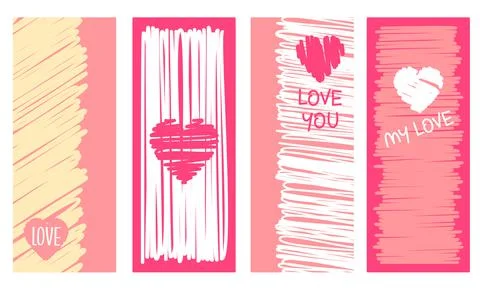 Set of vertical Valentine's day banner, background, flyer, placard with heart Stock Illustration