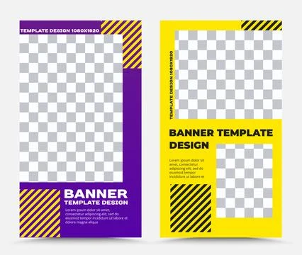 Set of vertical vector banner templates in yellow lilac Stock Illustration