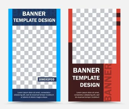 Set of vertical vector banner templates in blue red Stock Illustration