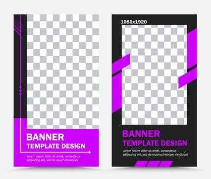 Set of vertical vector banner templates in lilac black white Stock Illustration