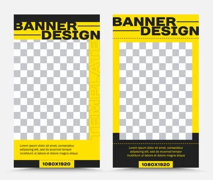 Set of vertical vector banner templates in black yellow Stock Illustration