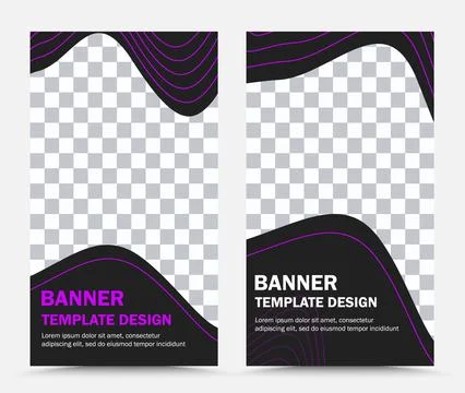 Set of vertical vector banner templates in black purple white Stock Illustration