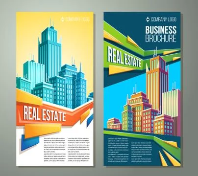 Set of vertical vector cartoon illustrations, banners, urban backgrounds with Stock Illustration