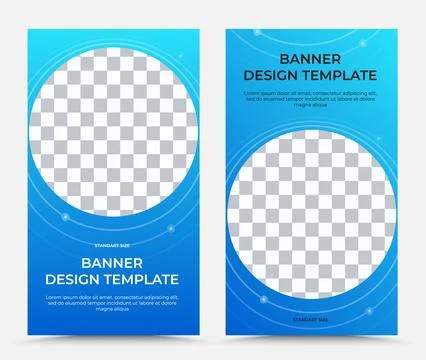 Set vertical vector templates of banners in blue with black and white text Stock Illustration