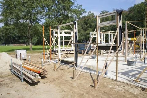Set vertical window and door frames for new home Stock Photos