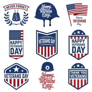 Set of veterans day emblems isolated on white background. Design elements for イラスト素材