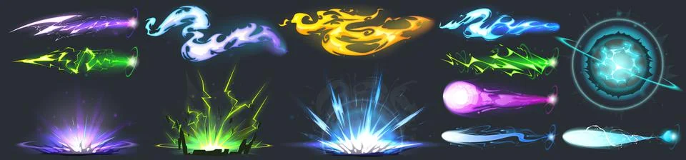 Set of vfx neon light effects isolated on black Stock Illustration
