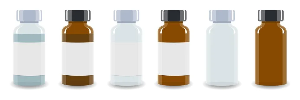 Set of vials or bottles empty and with liquid drug Stock-Illustration