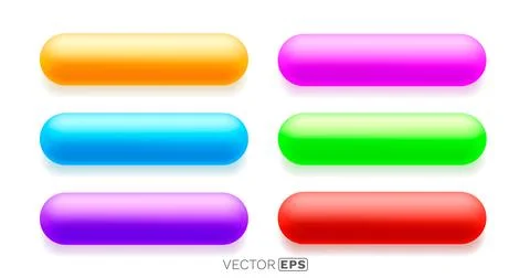 Set of vibrant 3D glossy rounded buttons or banners in various colors. Modern UI Stock Illustration