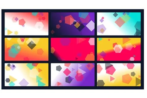 Set of Vibrant Abstract Geometric Backgrounds Featuring Colorful Floating S.. 스톡 일러스트