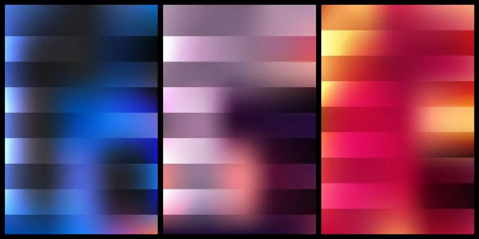 Set of Vibrant Blurred Gradient Backgrounds with Abstract Horizontal Stripes 스톡 일러스트
