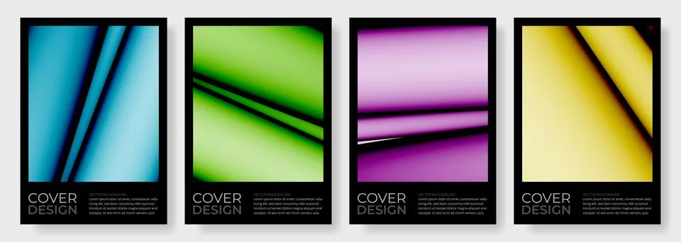 Set of vibrant colored abstract posters. 4 vertical vector background A4 Stock Illustration