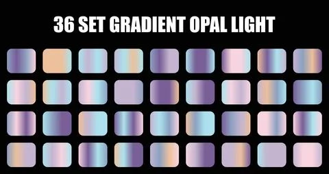 Set of vibrant gradient opal light color swatches with smooth holographic and Stock Illustration