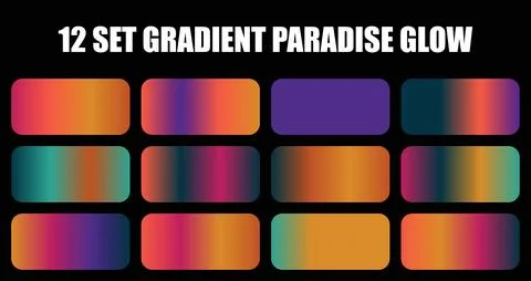 Set of vibrant gradient paradise glow backgrounds featuring smooth color Stock Illustration