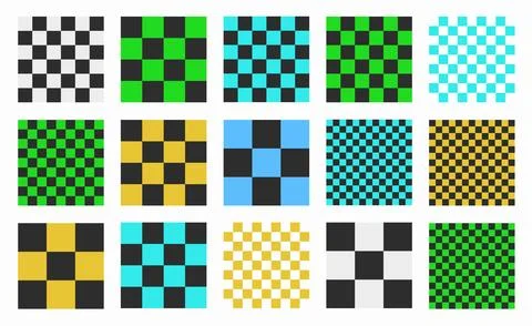 Set of vibrant seamless checkered patterns with grid designs. Square, block.. Stock Illustration