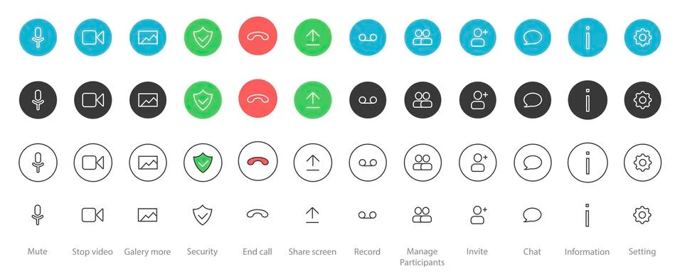Set Video Call Icon Simple Flat Design Stock Illustration