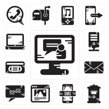 Set of Video call, Mailbox, Smartphone, Browser, Chat, Email, Vhs, Server, La 무료 스톡 일러스트