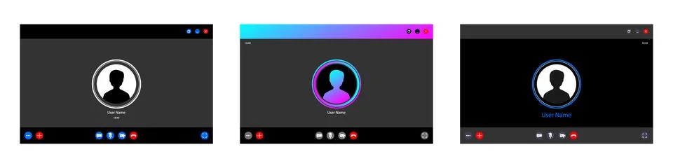 Set of video call screen template. Modern videocall interface. Concept video Illustrazione stock