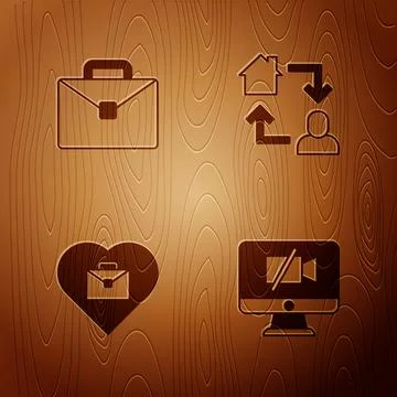 Set Video camera Off on computer, Briefcase, Heart with text work and Online Stock Illustration