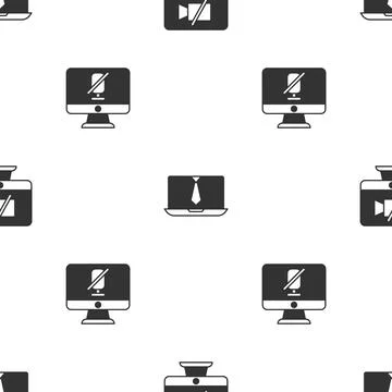 Set Video camera Off on computer, chat conference and Mute microphone on Stock Illustration