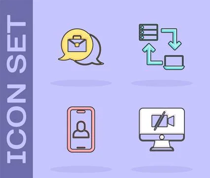 Set Video camera Off on computer, Online working, chat conference and  icon.  Stock Illustration