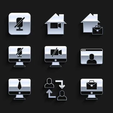 Set Video camera Off on computer, Project team base, Online working, chat Stock Illustration