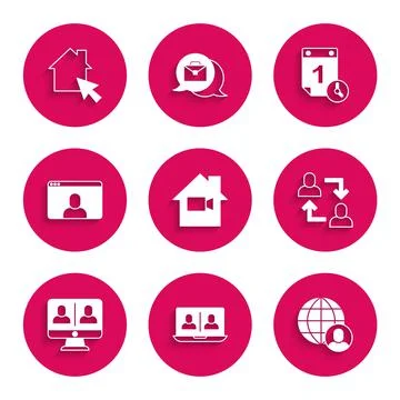Set Video camera Off in home, chat conference, Freelancer, Project team base Stock Illustration