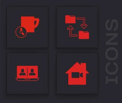 Set Video camera Off in home, Time management, Cloud storage document folde.. Stock Illustration