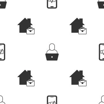 Set Video camera Off on mobile, Freelancer and Online working on seamless Illustrazione stock