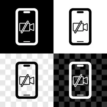Set Video camera Off on mobile screen icon isolated on black and white, trans Stock Illustration